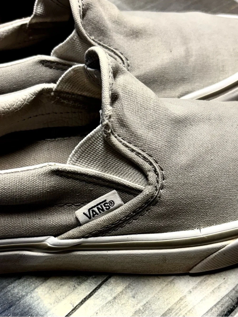 Vans Women's Slip-On Sneakers in Light Gray Canvas
